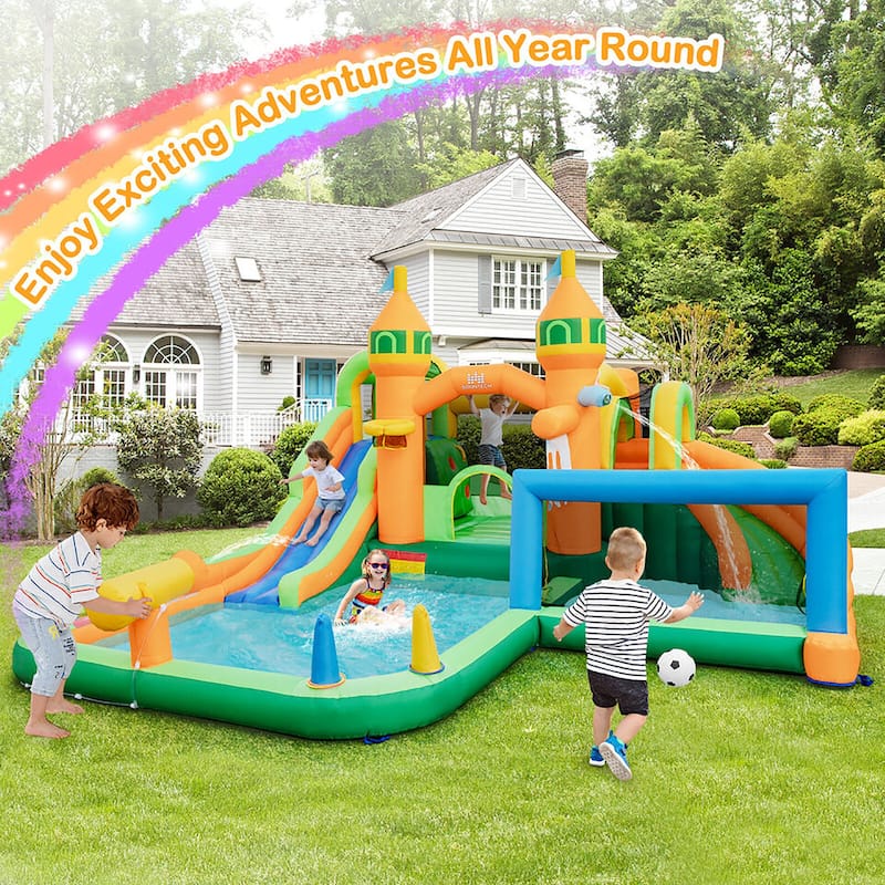 Gymax Kids Inflatable Water Slide Park w/680W Blower Basketball Rim
