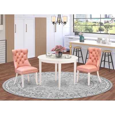 East West Furniture Dining Table Set Includes a Round Dining Table and Upholstered Chairs, Linen White (Pieces Options)