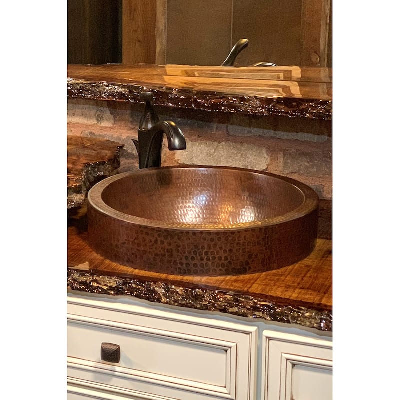 15-in Small Round Skirted Vessel Hammered Copper Sink (VR15SKDB)