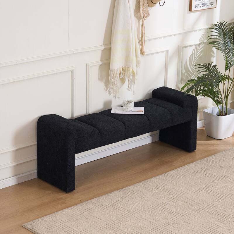 54" Boucle Bedroom Bench with Channel Tufted Modern Entryway Bench Window Bench End of Bed Bench