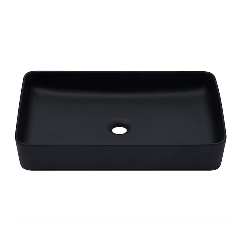 Black Vitreous China Rectangular Vessel Bathroom Sink