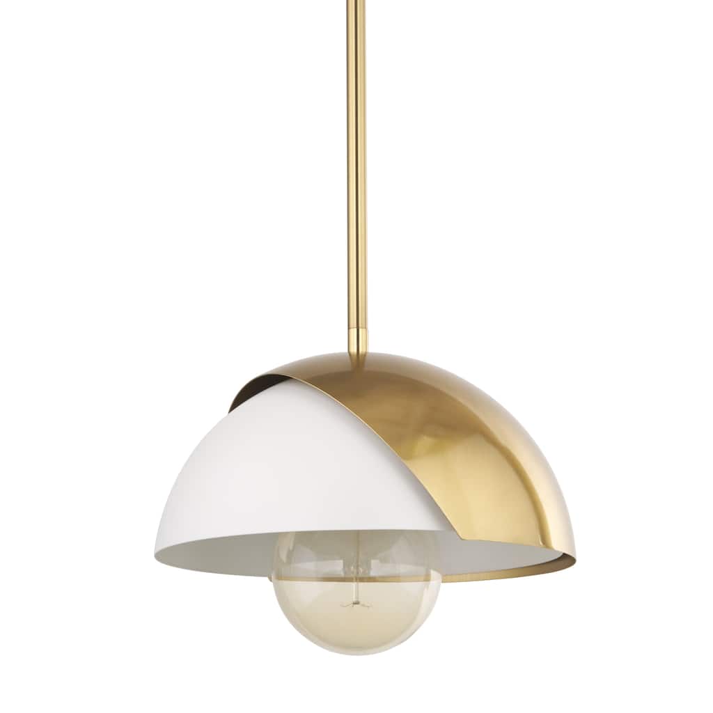 Cybill Brushed Brass w/ White Metal Shade 1-Light Wall Pendant - 12.6L x 12.6W x 53.9H