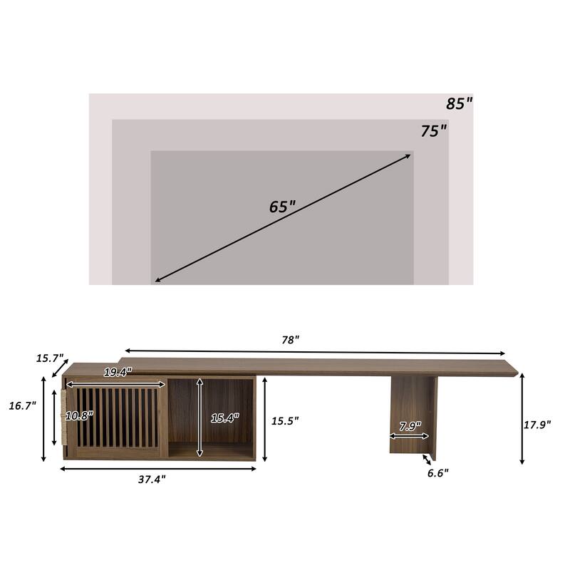 2 in 1 Cat TV Stand Entertainment Center with Extendable Table, Litter Box Enclosure with Cat Scratcher