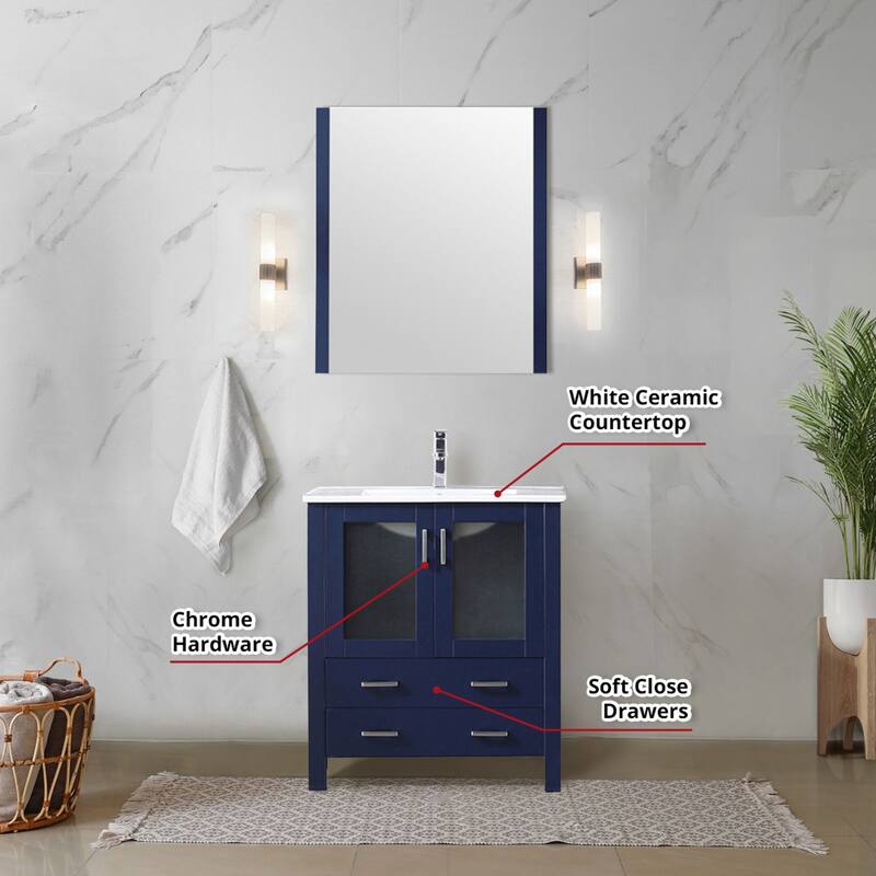 30-inch Bathroom Vanity with Ceramic Top, Stainless Steel Faucet, and Mirror - Scratch & Stain Resistant Surface