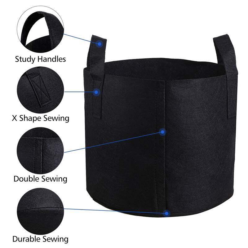 10-Pack Grow Bags Thickened Nonwoven Plant Fabric Pots with Handles
