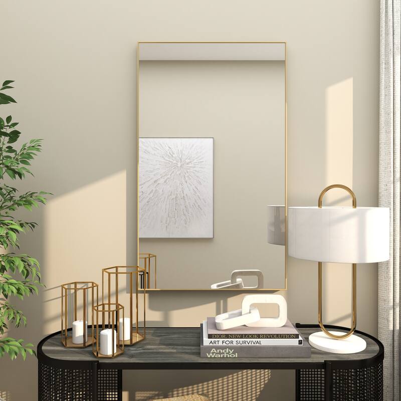 Wood Room Wall Mirror with Thin Minimalistic Frame - Black, White or Gold - Roche River Decor