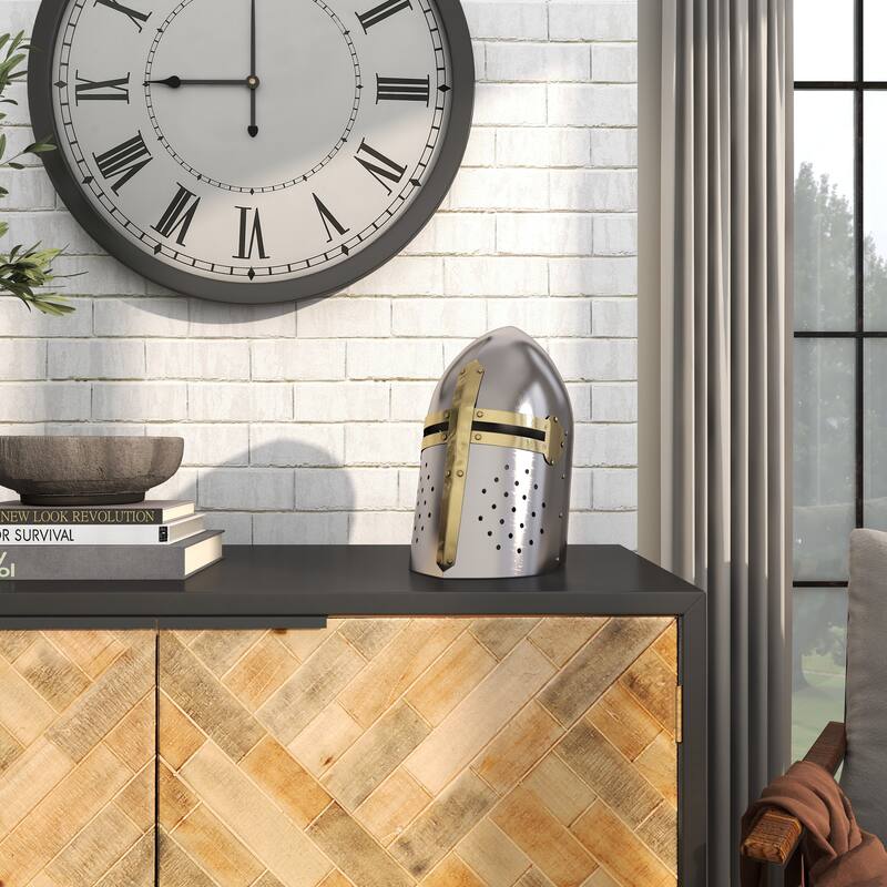 Silver Metal Replica Medieval Knight Crusader Helmet - 9 x 9 x 13