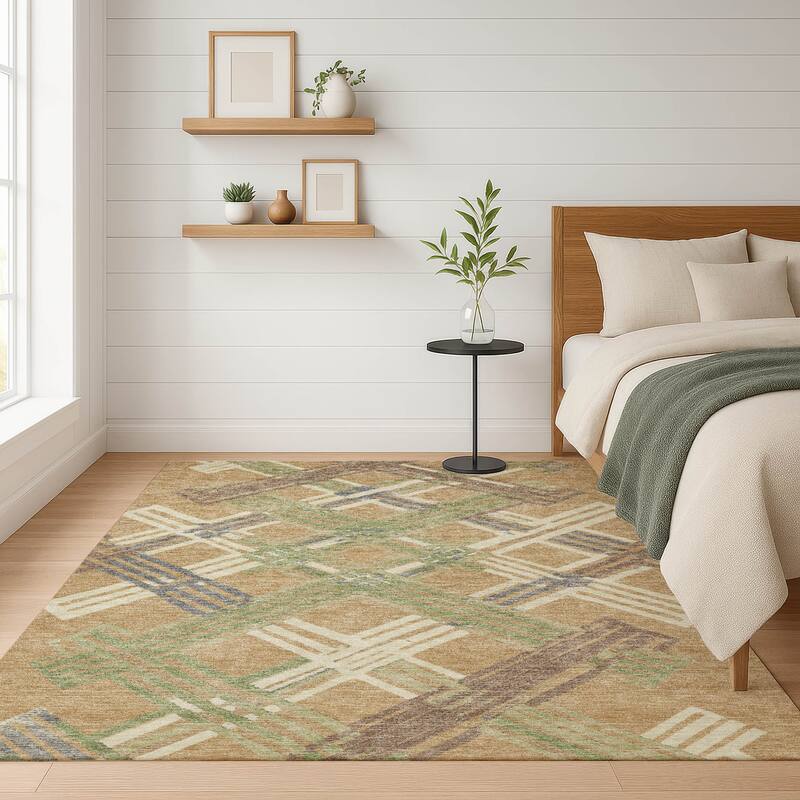 Machine Washable Indoor/ Outdoor Modern Trellis Chantille Rug