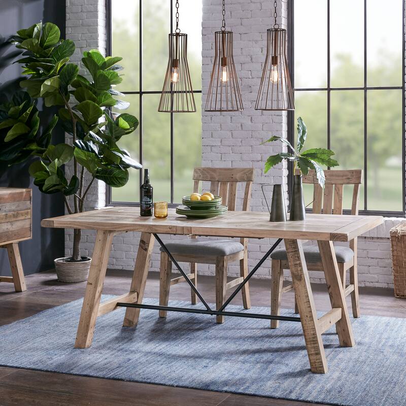 Roomfitters Sonoma 4-Piece Dining Set, Rustic Wood Kitchen Table with Upholstered Chairs and Bench, Natural