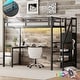 preview thumbnail 1 of 10, Twin XL Size Loft Bed with L-shaped Desk and USB, Metal Loft Bed with Wardrobe and Adjustable Shelf Black