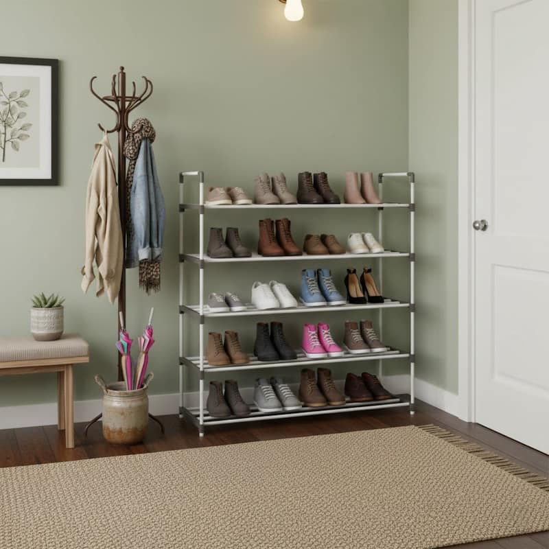 Shoe Rack - Shoe Organizer for Closet, Bathroom, Entryway by Home-Complete (White)