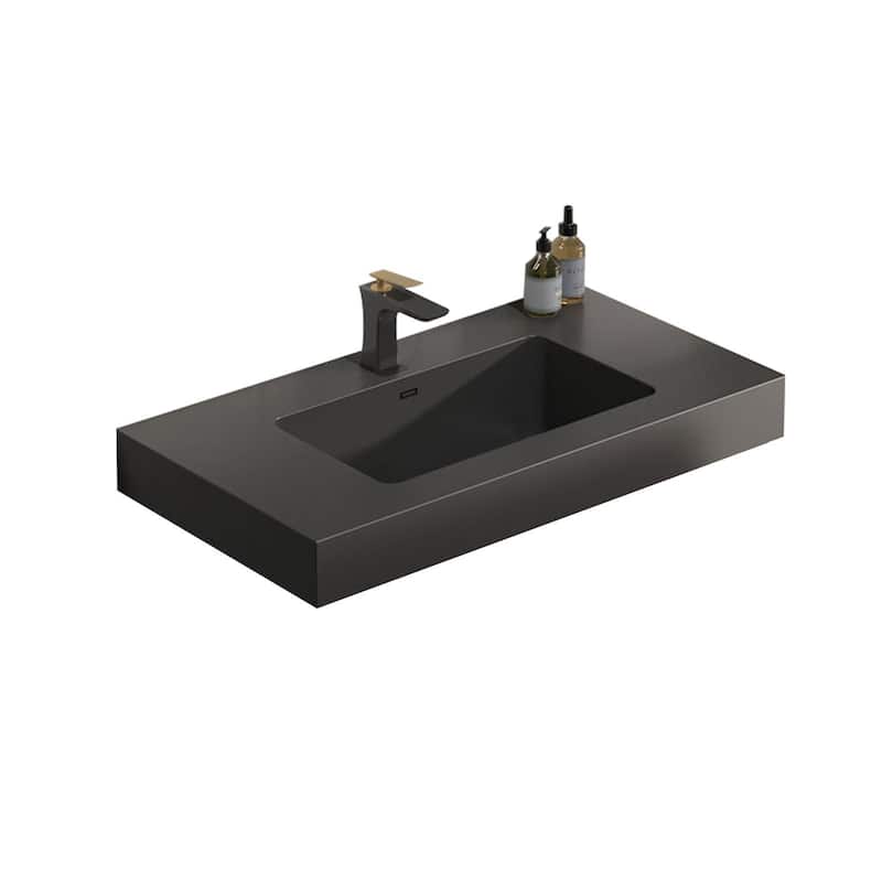 Integrated Eengineered Quartz Basin WITHOUT Drain and Faucet - Matt Black - 30" W