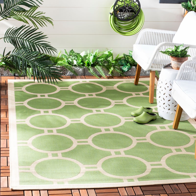 SAFAVIEH Courtyard Nira Indoor/ Outdoor Waterproof Patio Backyard Rug - 8' x 11' - Green/Beige