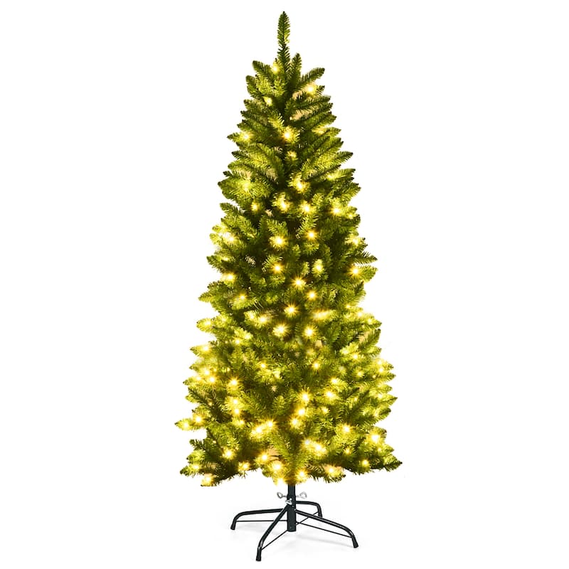 Costway 5/6/7 Ft Pre-lit Artificial Pencil Christmas Tree Hinged Fir - 5 Foot