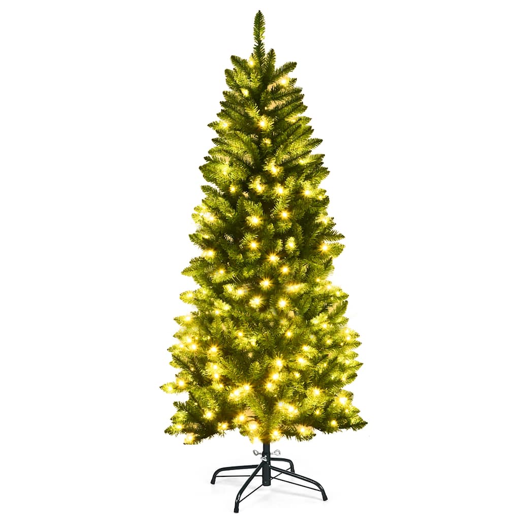 Costway 5/6/7 Ft Pre-lit Artificial Pencil Christmas Tree Hinged Fir