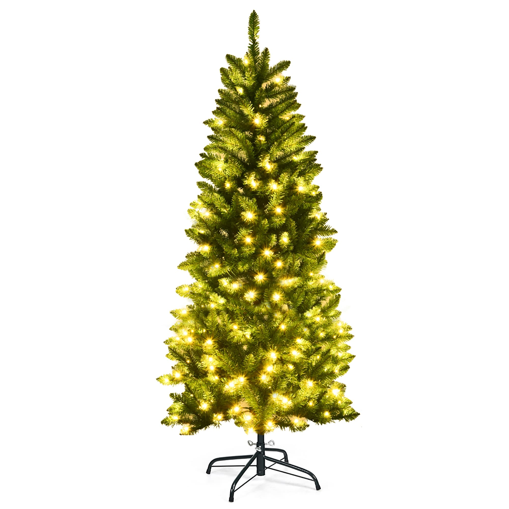 Costway 5/6/7 Ft Pre-lit Artificial Pencil Christmas Tree Hinged Fir