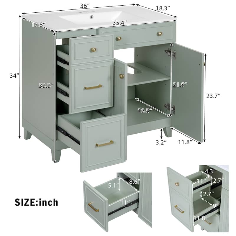 Bathroom Vanity With Sink In 36 Inch, Freestanding Bathroom Vanity With Soft Close Door