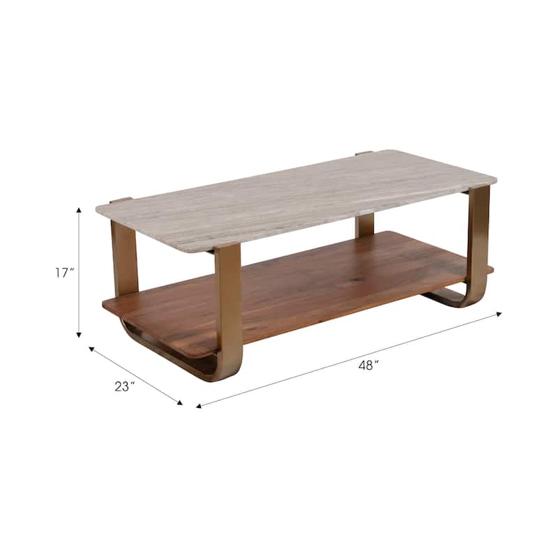 Sagebrook Home Modern Glam 17" Marble Top Rectangle Coffee Table - 48"x23"x17"
