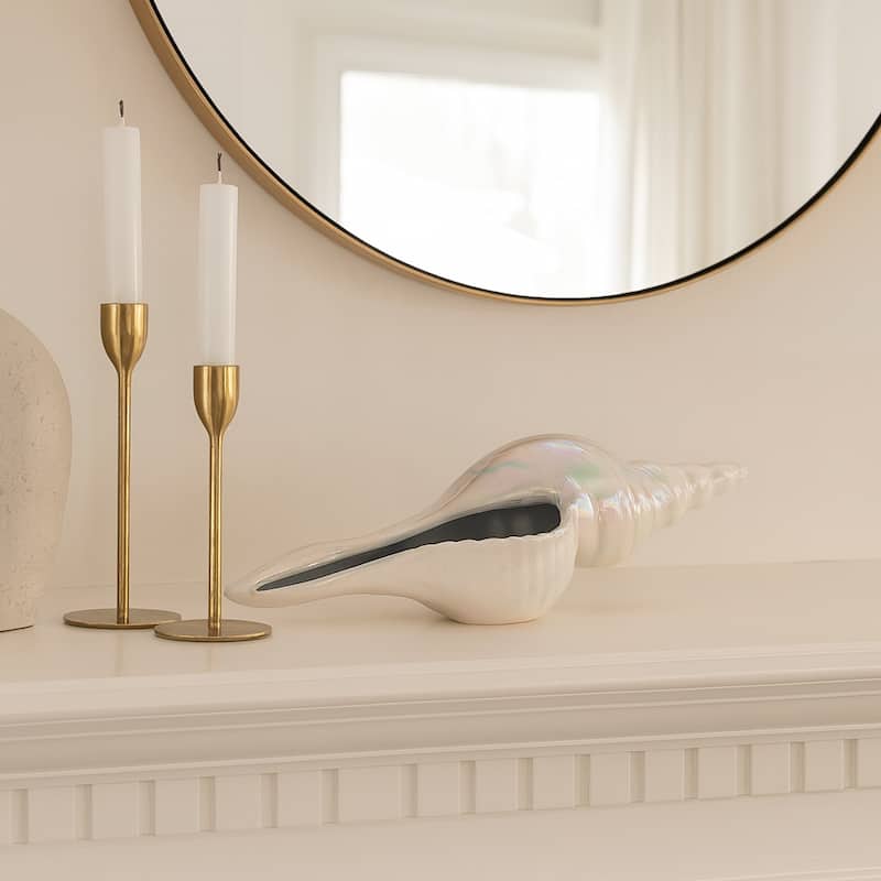 Ceramic Long Iridescent Seashell Figurine - Ivory