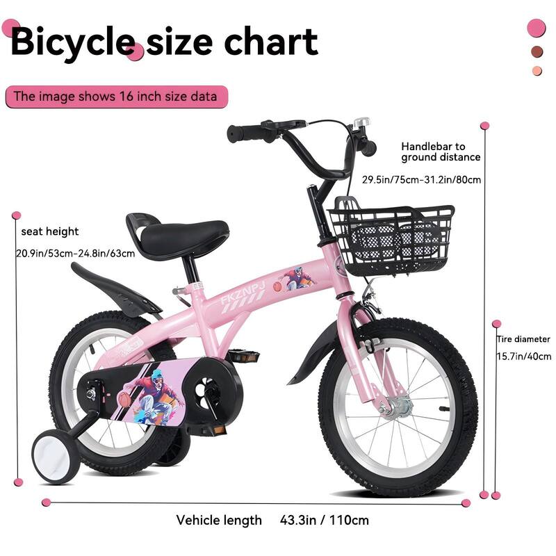 16 inch sporty kids bike with training wheels and stand Adjustable saddle Suitable for boys and girls aged 4-8 years