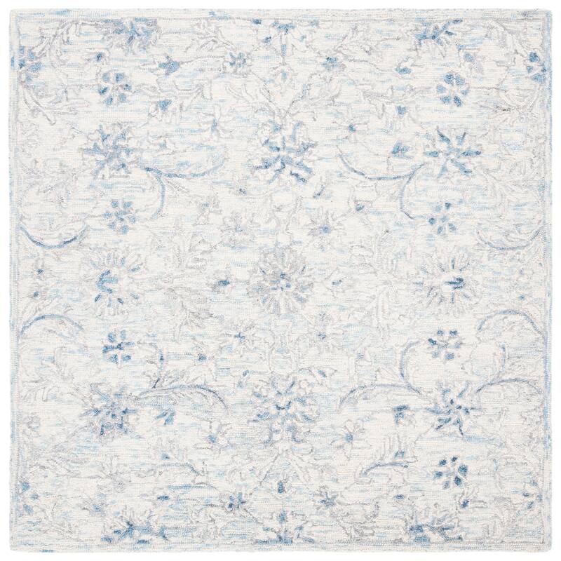 SAFAVIEH Handmade Micro-Loop Utta Wool Rug - 3' Square - Light Blue/Ivory