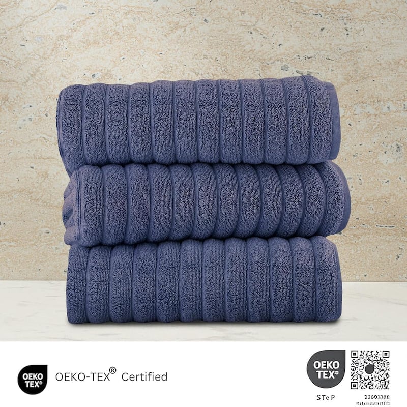 Classic Turkish Towels 100% Turkish Cotton Bath Sheets Plush Ribbed 3 Piece 40x65" - 40x65