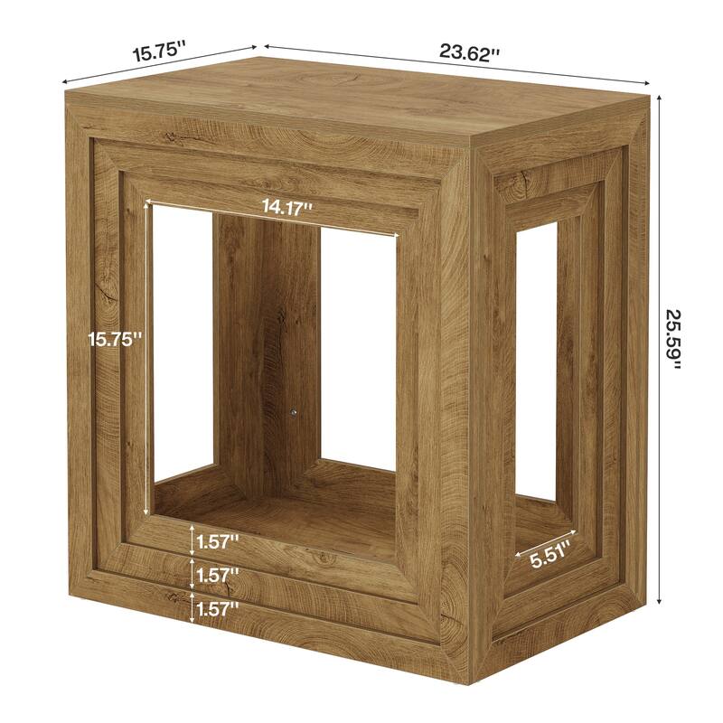 End Table with 2-Tier Storage, 24" Square Farmhouse Wooden Side Table
