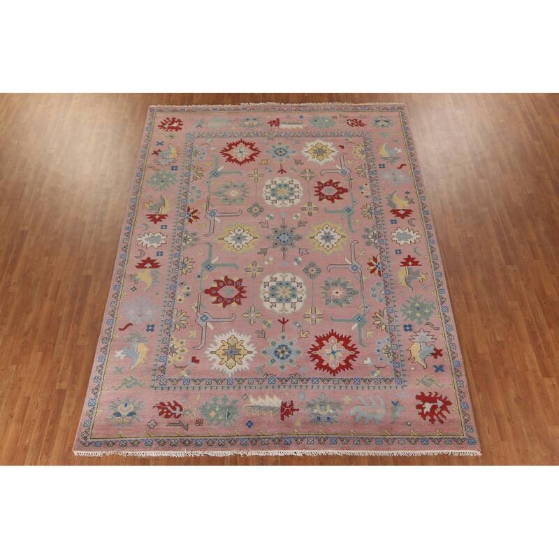 Light Pink Oushak Oriental Area Rug Handmade Wool Carpet - 9'0"x 11'10"