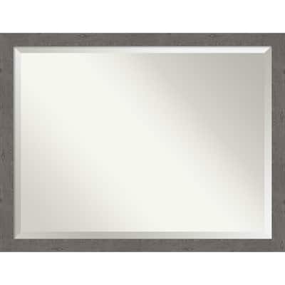 Beveled Bathroom Wall Mirror - Rustic Plank Grey Narrow Frame