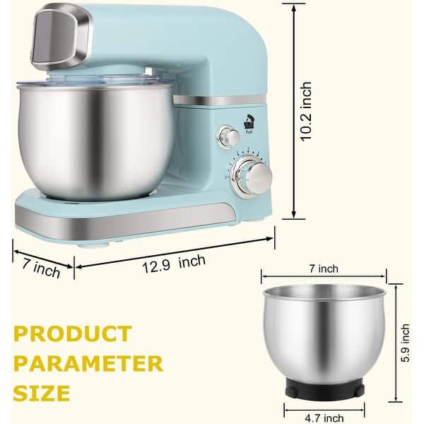 dimension image slide 3 of 8, 3.2Qt Stand Mixer, 6-Speed Lightweight Kitchen Mixer with Whisk, Hook