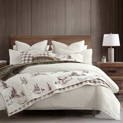 Paseo Road White Pine Toile Rustic Cabin Bedding 3 Piece Reversible Quilt Set
