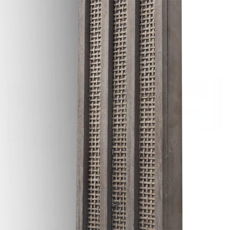 Rectangular Wood and Rattan Mirror Gray