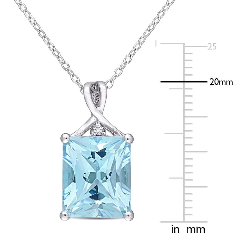 Miadora Sterling Silver Octagon-cut Blue and White Topaz Solitaire Drop Necklace