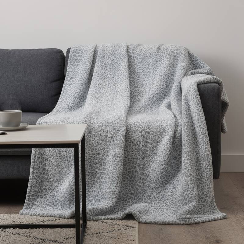 HomeRoots 50" X 70" Gray And Ivory Leopard Microfiber Plush Throw Blanket - Throw - Ivory/Gray