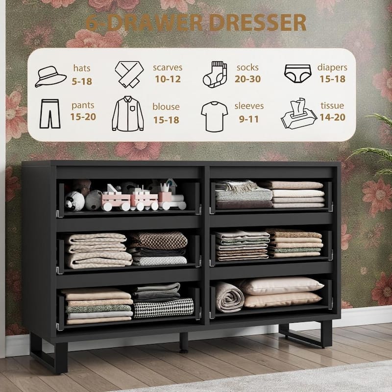 6 Drawers Wood Dressers, with Storage, 47.2"