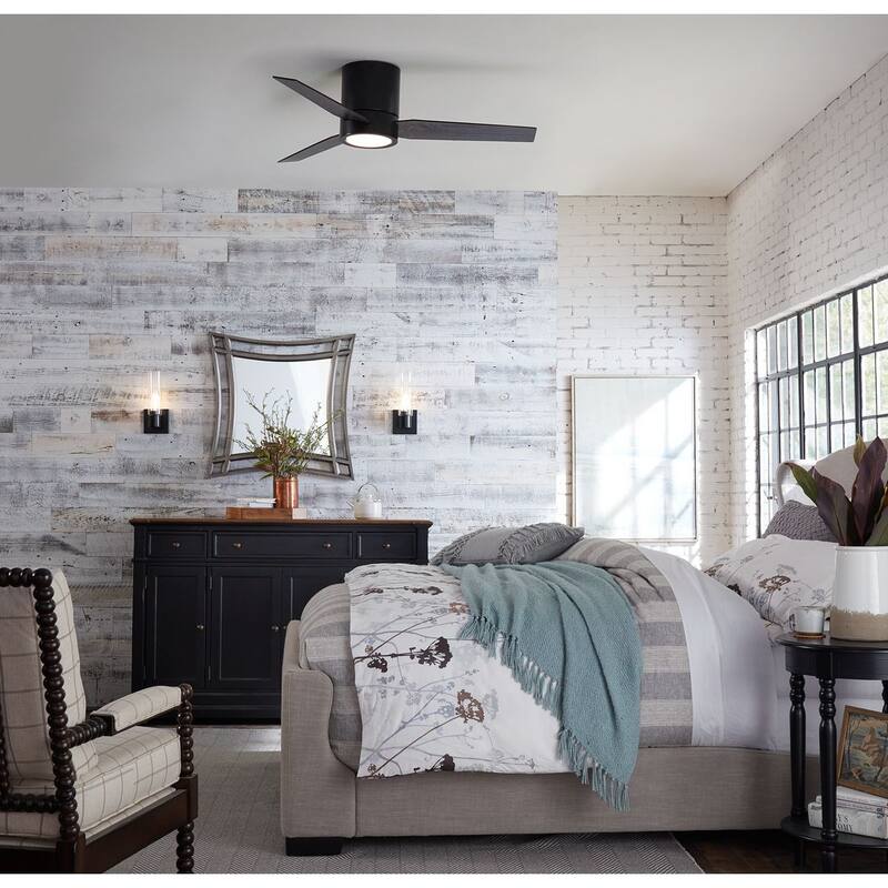 Braden 44-Inch 3-Blade Distressed Black LED Indoor Hugger Ceiling Fan - 44 in x 44 in x 9.8125 in