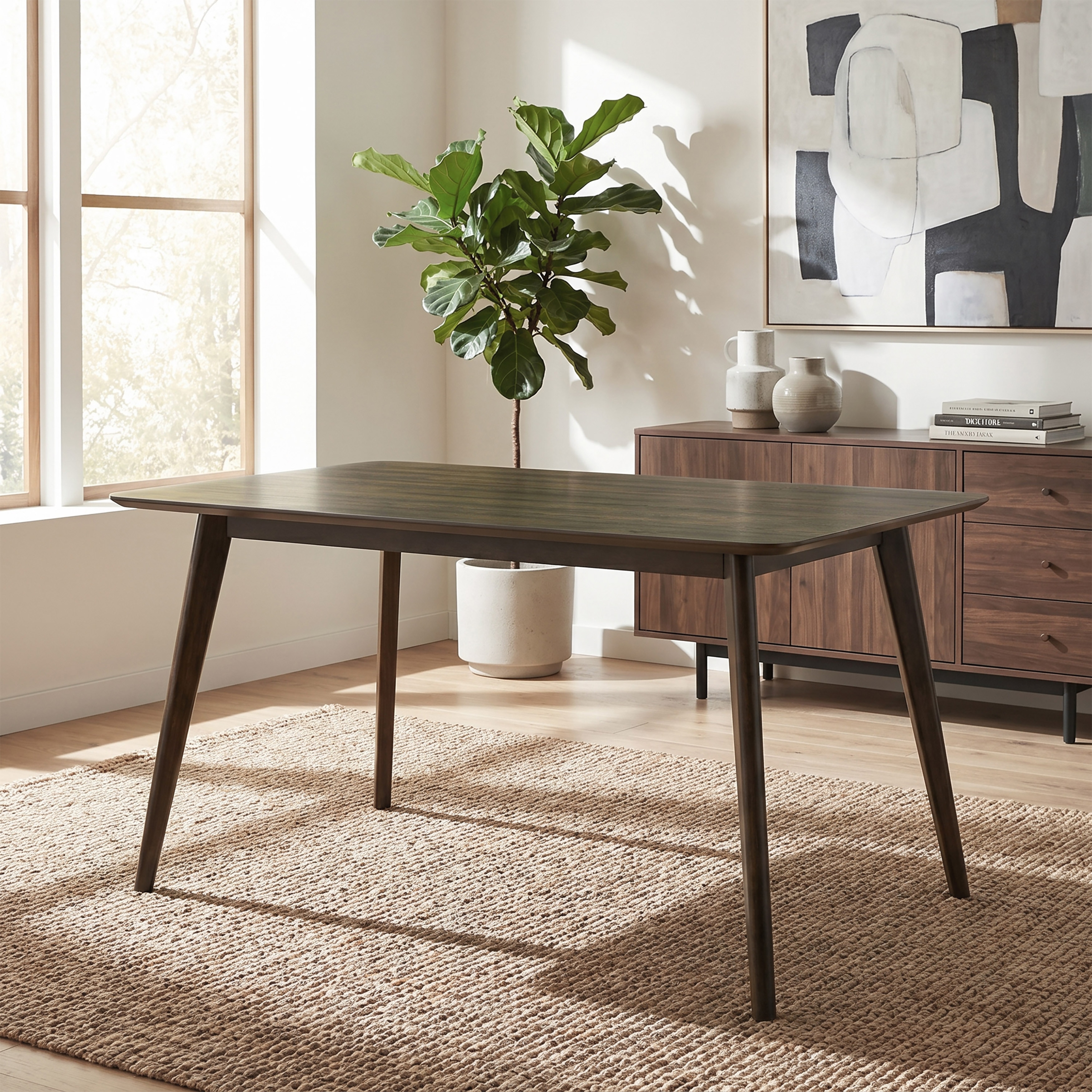 Furniture of America Valtier Mid-Century Modern Dark Walnut Wood Counter Height Dining Table