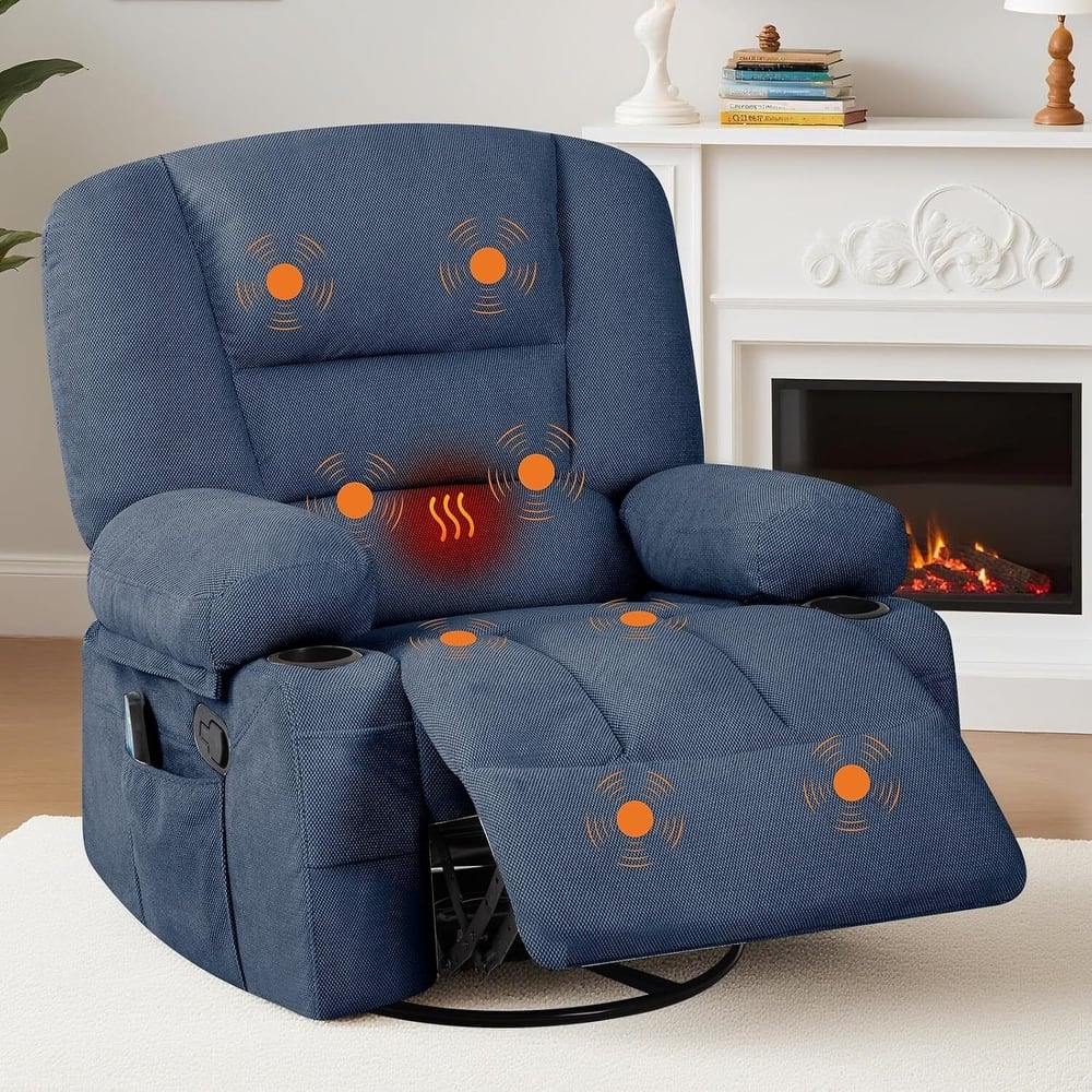 360° Swivel Massage and Heating Rocker Recliner Chairs for Living Room, Bedroom
