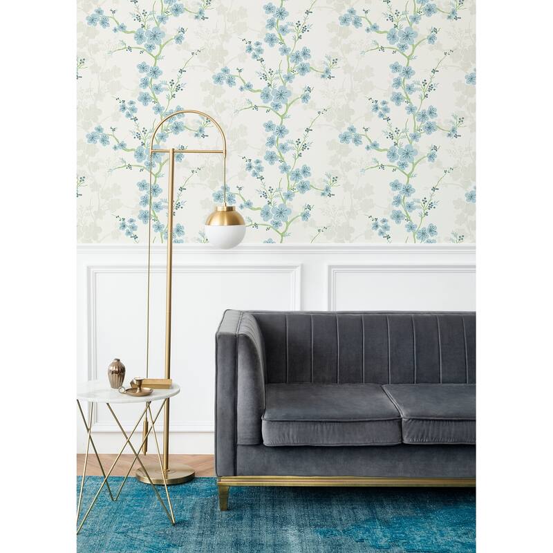 A-Street Prints Nicolette Light Blue Floral Trail Wallpaper