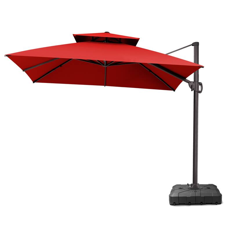 Pellebant Outdoor 10x10 FT Square Cantilever Patio Umbrella 360 Degree Rotation with HDPE Base
