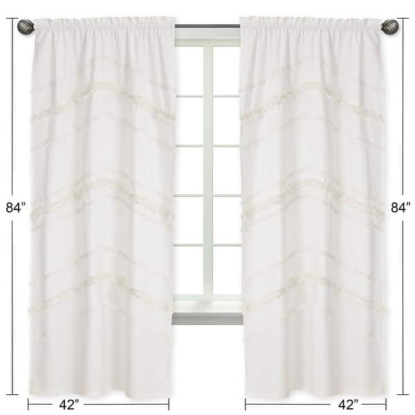 Sweet Jojo Designs Ivory Bohemian Boho Chic 84in Window Treatment Curtain Panel Pair Farmhouse Minimalist Macrame Tufted Fringe