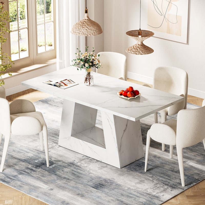 63" Modern Faux Marble Dining Table for 4-6 People - 63" L x 31.5" W x 29.53" H