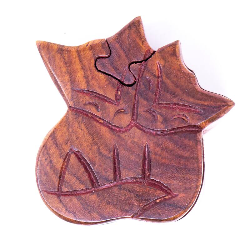 Handmade Foxs Couple Sheesham Wood Carved Puzzle Box
