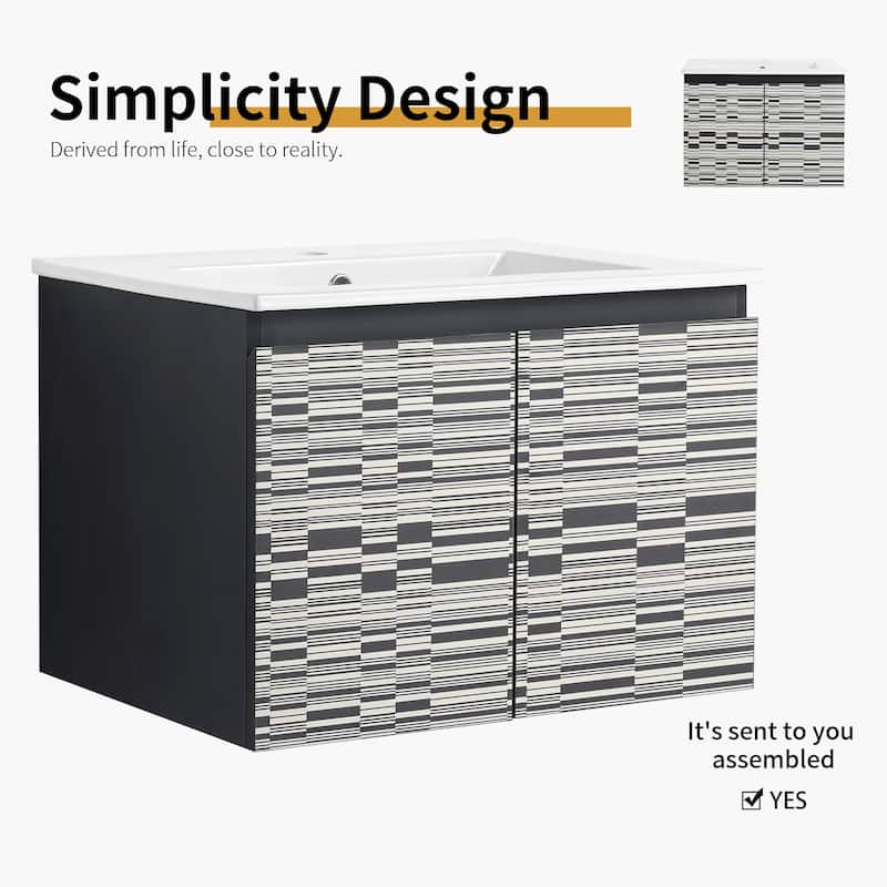Bathroom Vanity With Sink In 24/30 Inch, Floating Bathroom Vanity with Soft Close Door