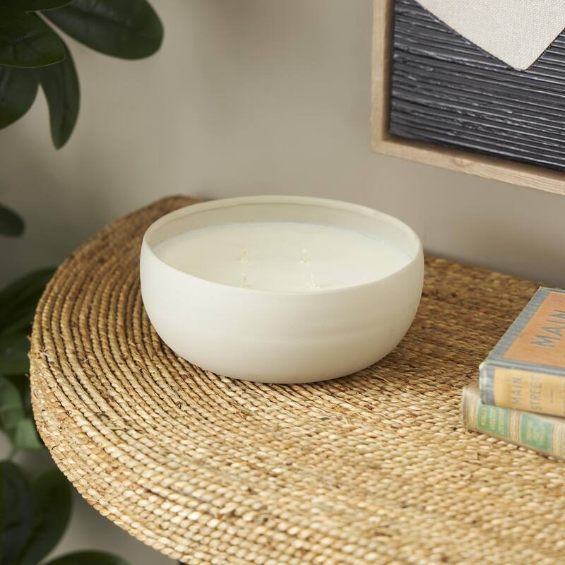 Beige, Black or Cream Metal Scented Textured 34oz 4 Wick Decorative Candle with White Wax - Beige - Tangerine Splash Scented