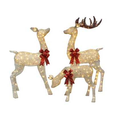 Puleo International Set of 3 Deer Family with Warm White LED Lights - Gold - 52.4