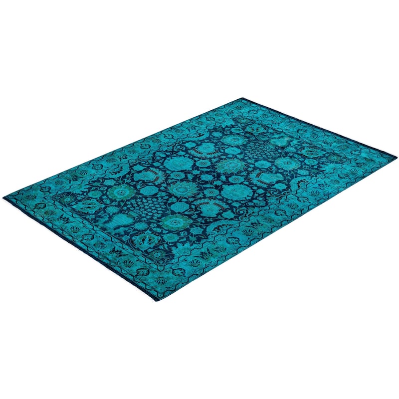 Overdyed, One-of-a-Kind Hand-Knotted Area Rug - Blue - 4' 2" x 6' 2"