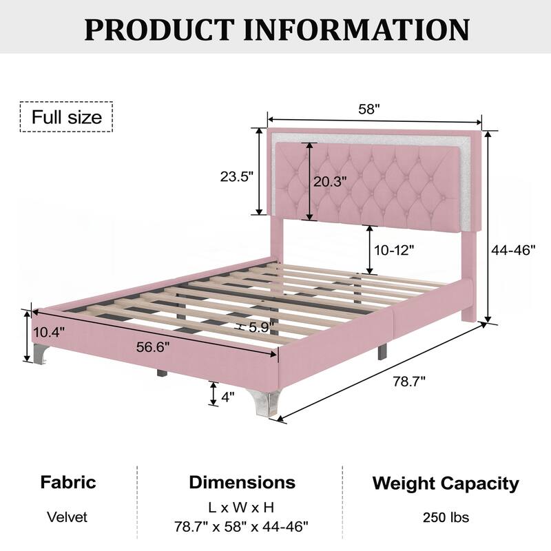 Full Size Upholstered Bed Frame with LED Lights