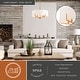 preview thumbnail 2 of 13, Surrey 5 Light Natural Brass Mid-Century Modern Chandelier White Fabric Drum Shade - 22-in W x 15.5-in H x 22-in D