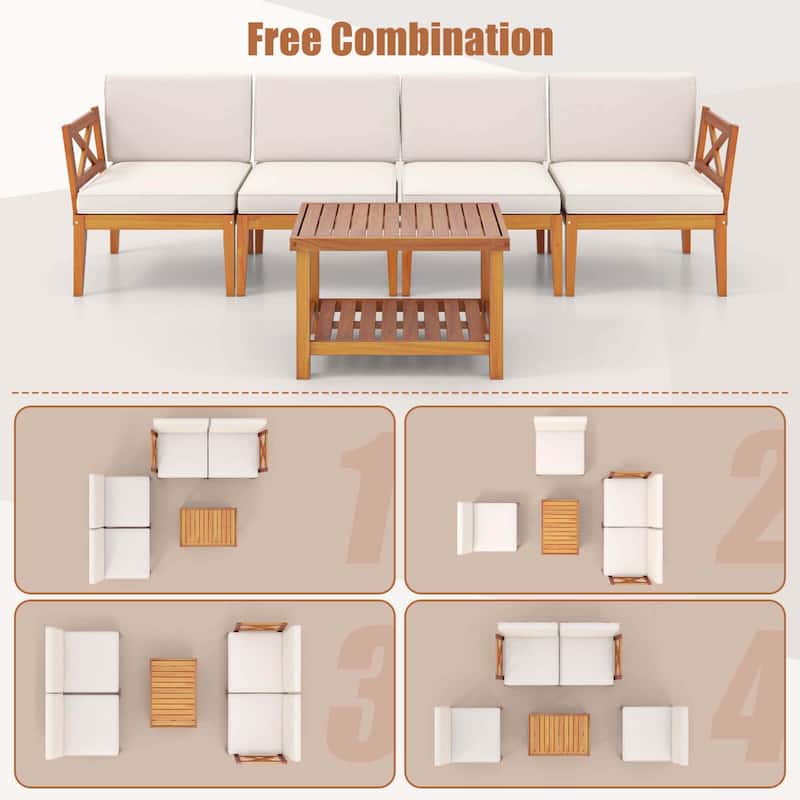 Gymax 10 PCS Patio Furniture Set Acacia Wood w/ Cushions & 2-Tier